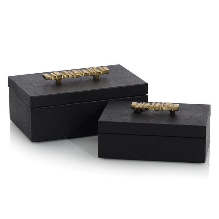 Boxes Set Of Two Onyx Antique Grain Leather Boxes - Brass