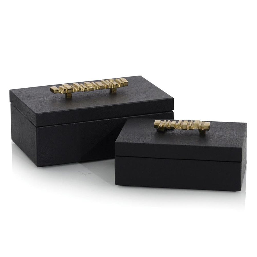 Boxes Set Of Two Onyx Antique Grain Leather Boxes - Brass