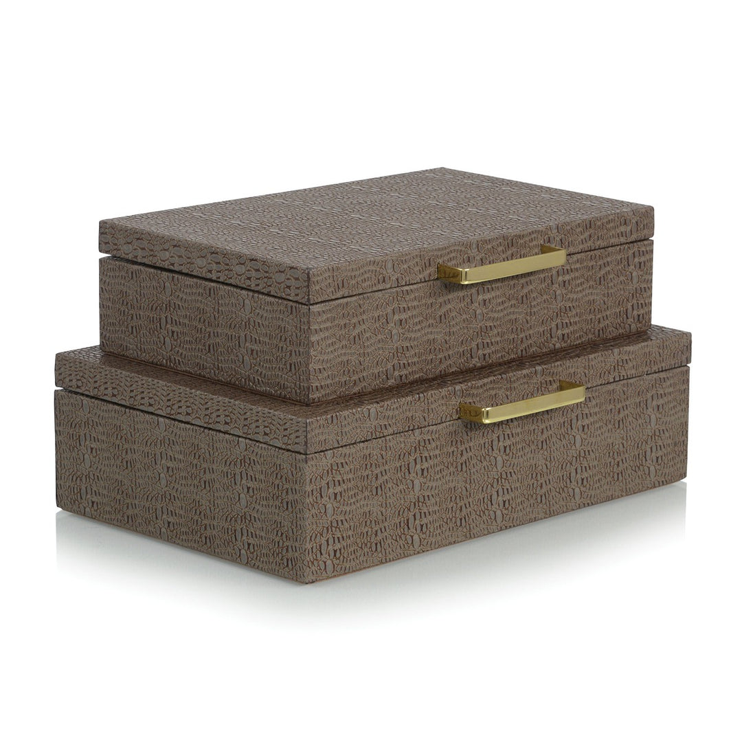 Graceful Of Two Tobacco Alligator Leather Boxes - Brown