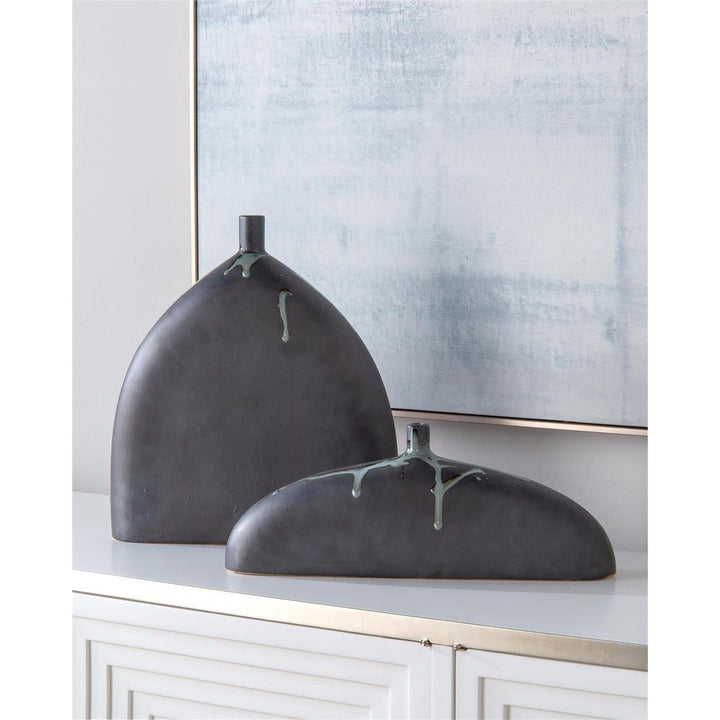 Pair Of Sleek Vases In Charcoal Grey