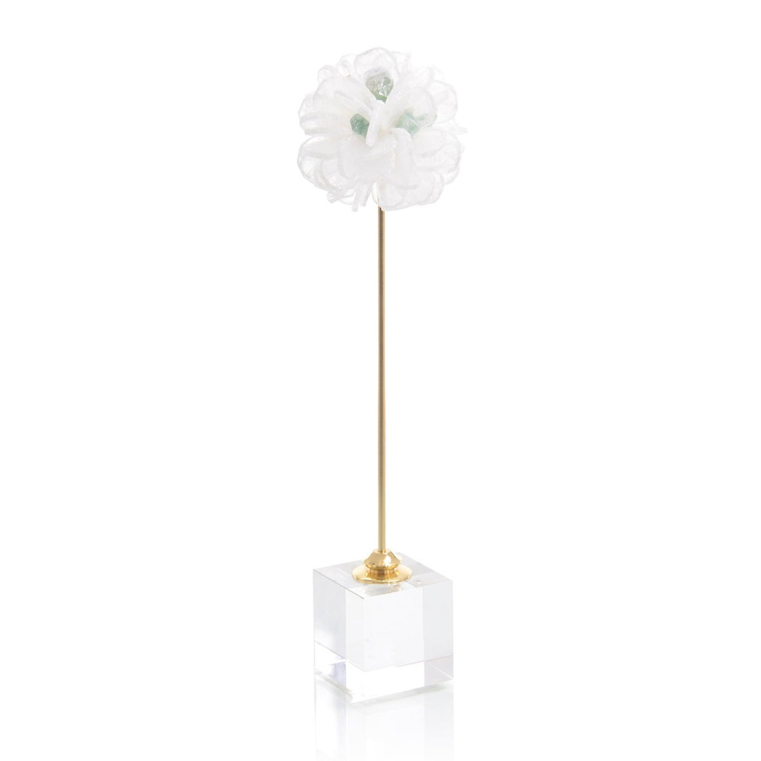 Alden Selenite Ball On Crystal Stand - White - Brass