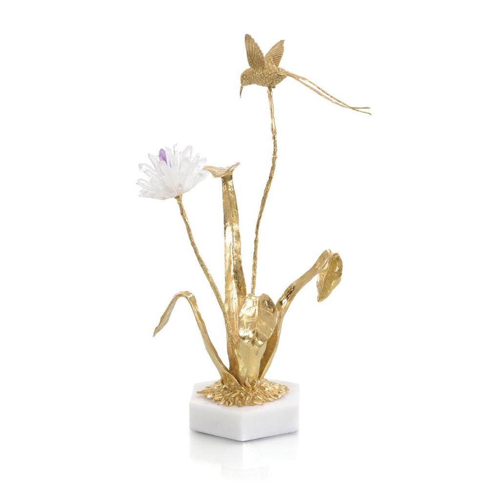 Decorative Objects Flower And Hummingbird Sculpture - Brass