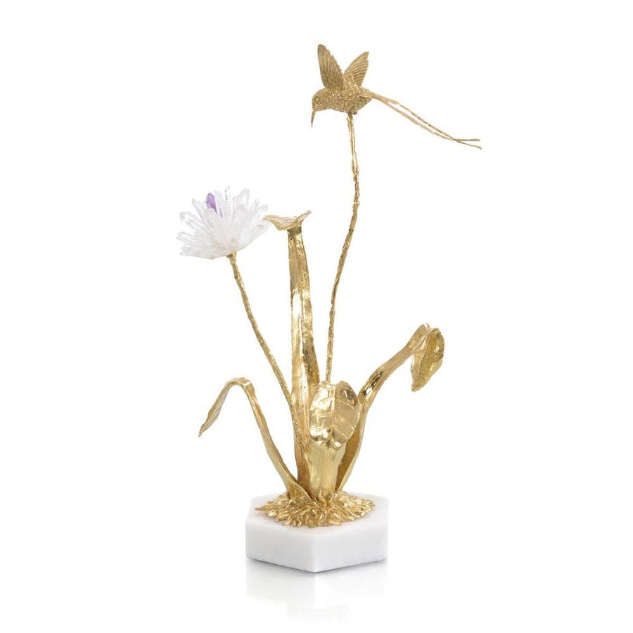 Decorative Objects Flower And Hummingbird Sculpture - Brass