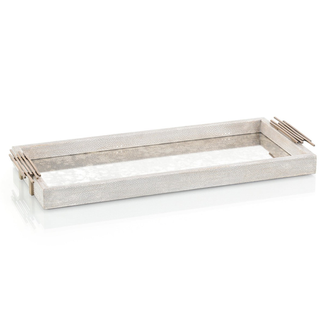 Alden Shagreen And Mirrored Glass Tray - Gray - Brass