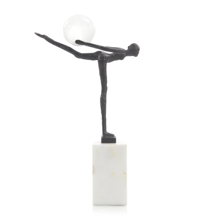 Woman Figure Balancing Selenite Ball - Bronze,Grey,White