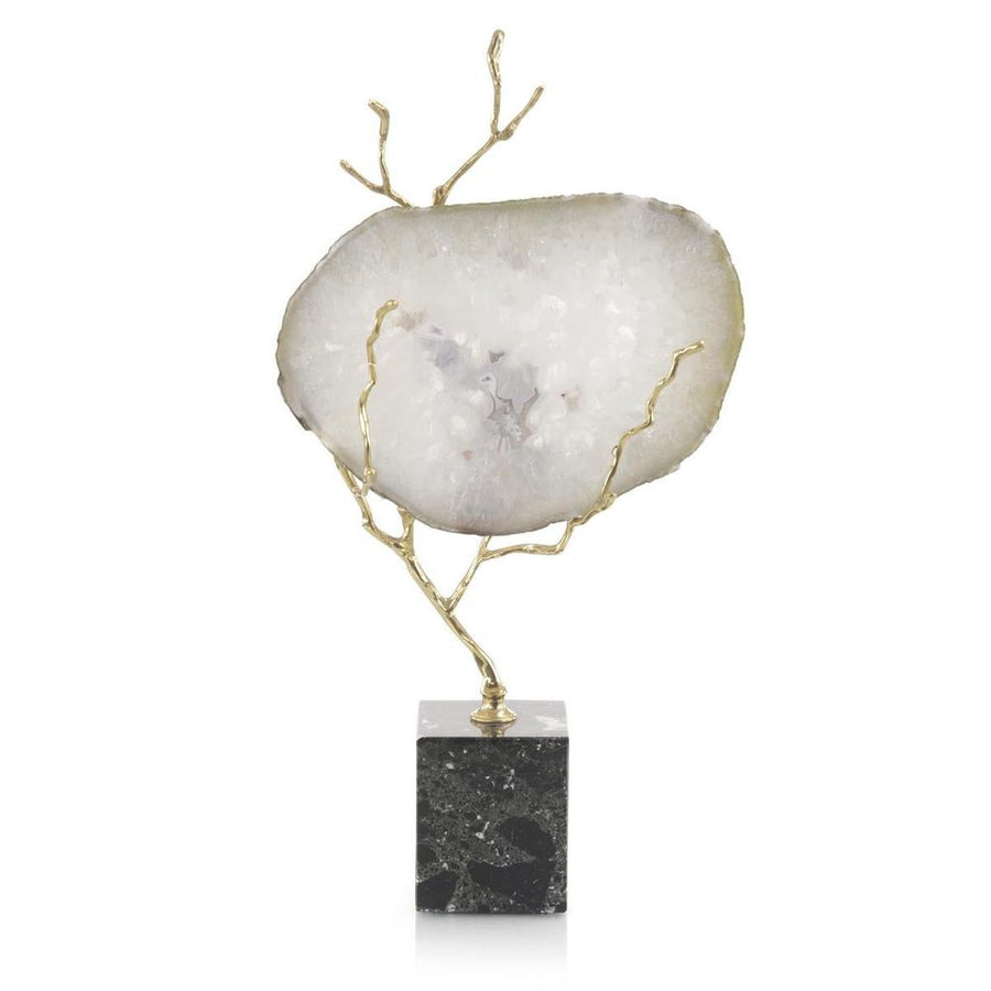 Decorative Objects White Agate Held In Brass Branch - White