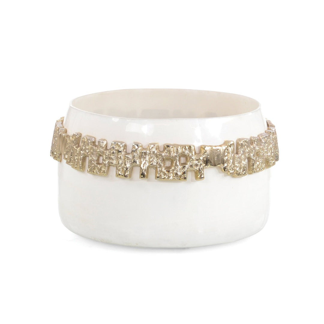 Solis-Collar White Bowl - Champagne - Glass