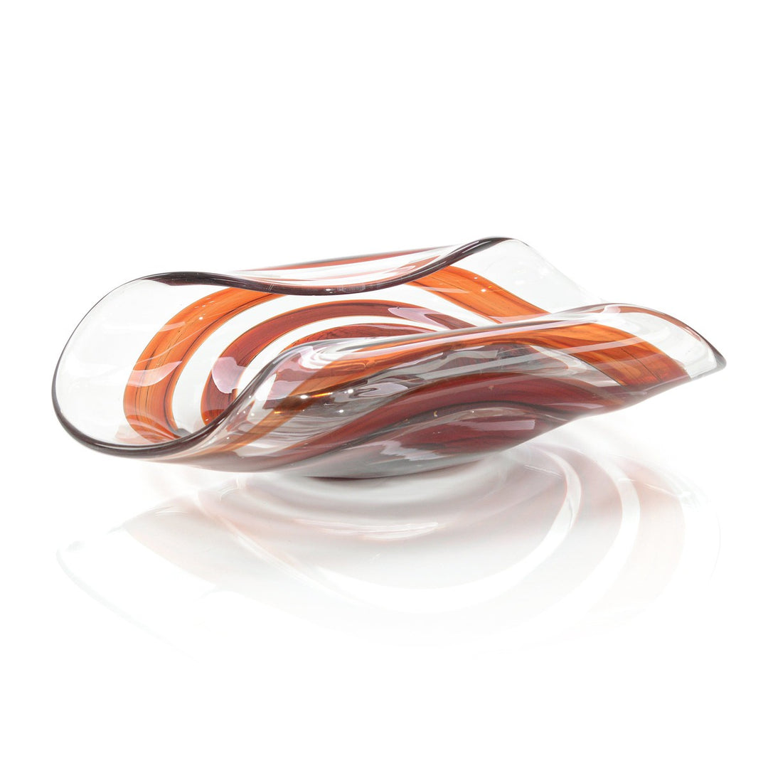 Stylish Curved Red Ribbon Glass Bowl - Red