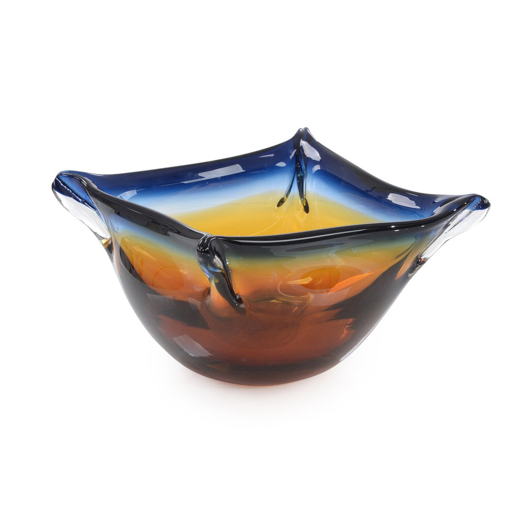 Orion Dark Blue and Amber Glass Bowl - Orange - Glass