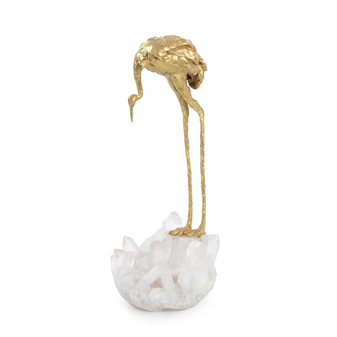 Bronze Crane And Quartz Sculpture Ii - White