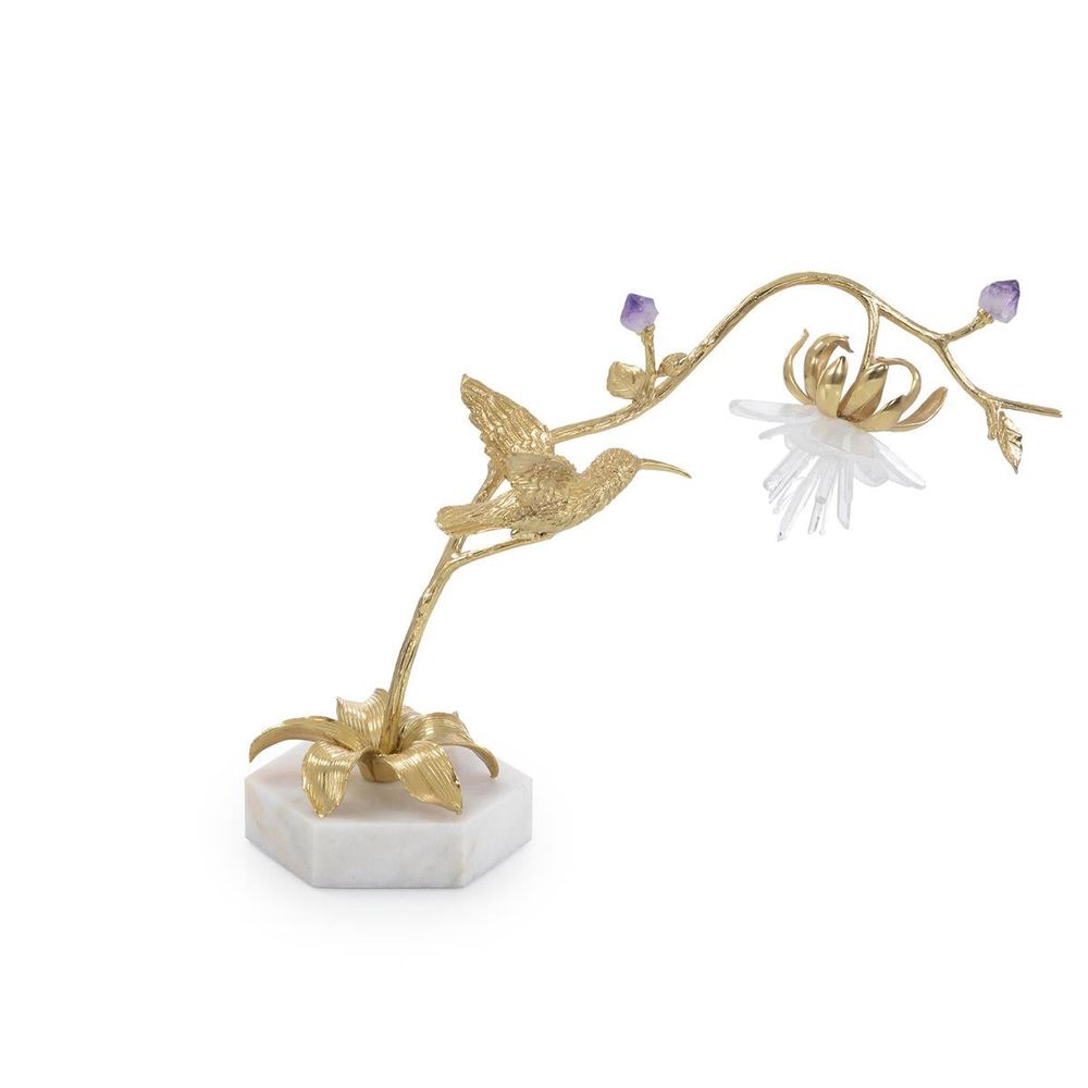 Decorative Objects Sunbird And Selenite Sculpture Ii - Purple,White