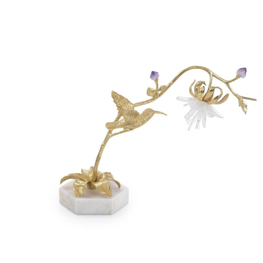 Decorative Objects Sunbird And Selenite Sculpture Ii - Purple,White