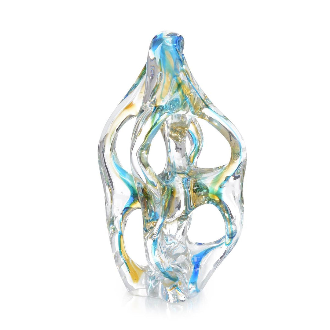 Cerulean Blue And Yellow Handblown Glass Sculpture Ii - Clear,Yellow