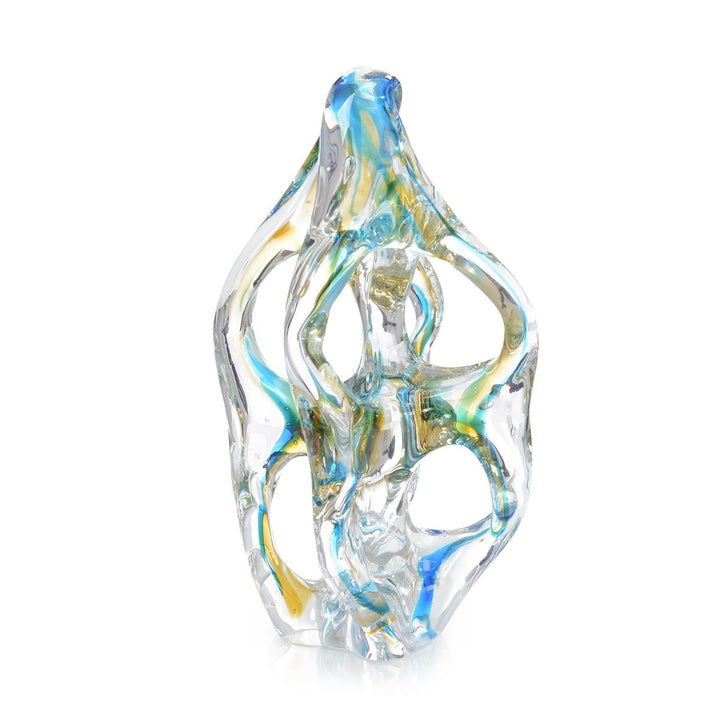 Cerulean Blue And Yellow Handblown Glass Sculpture Ii - Clear,Yellow