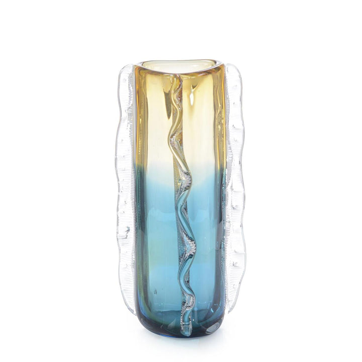 Blue and Yellow Rippled Handblown Glass Vase-John Richard-JR-JRA-13195-VasesII-2-France and Son