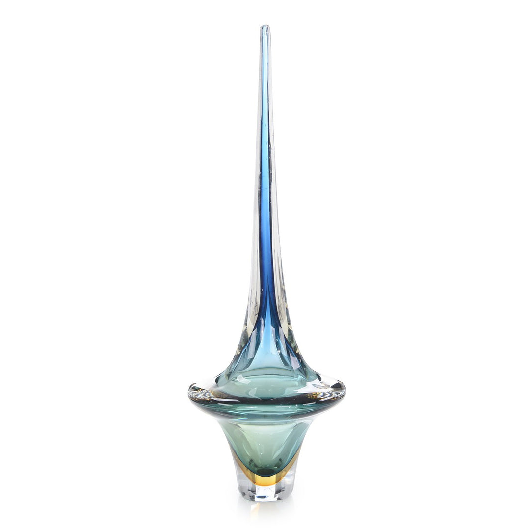 Stylish Blue Handblown Glass Sculpture I - Blue