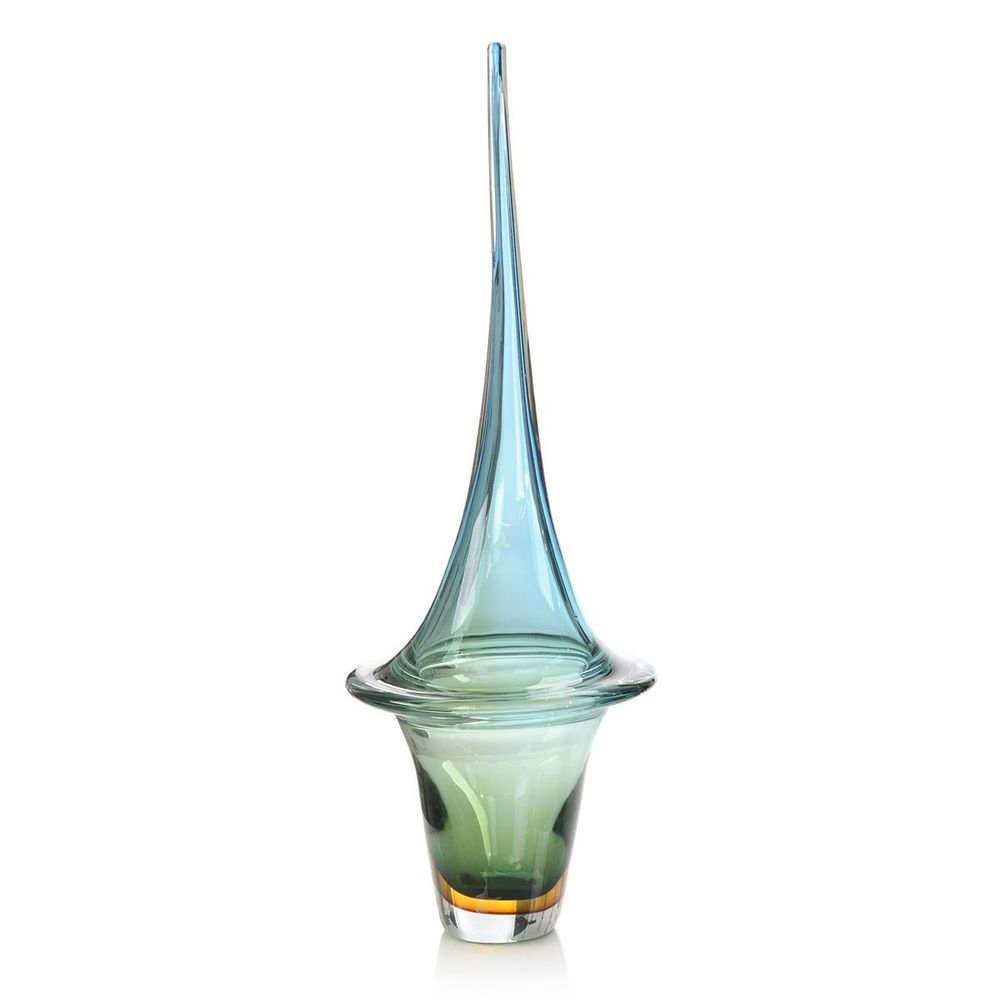 Decorative Objects Azure Blue Handblown Glass Sculpture I - Blue