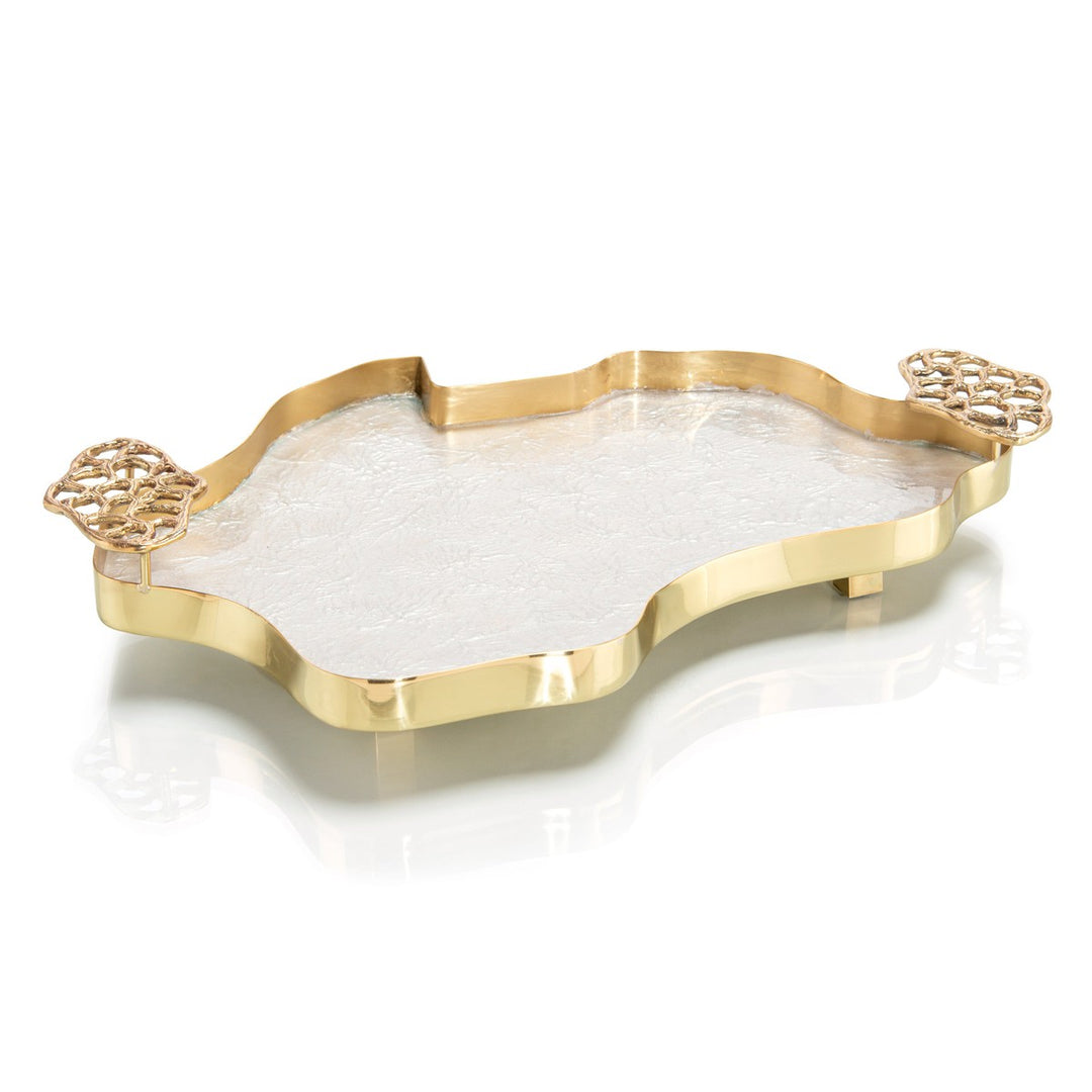 Ellington Iridescent White Tray - Brass