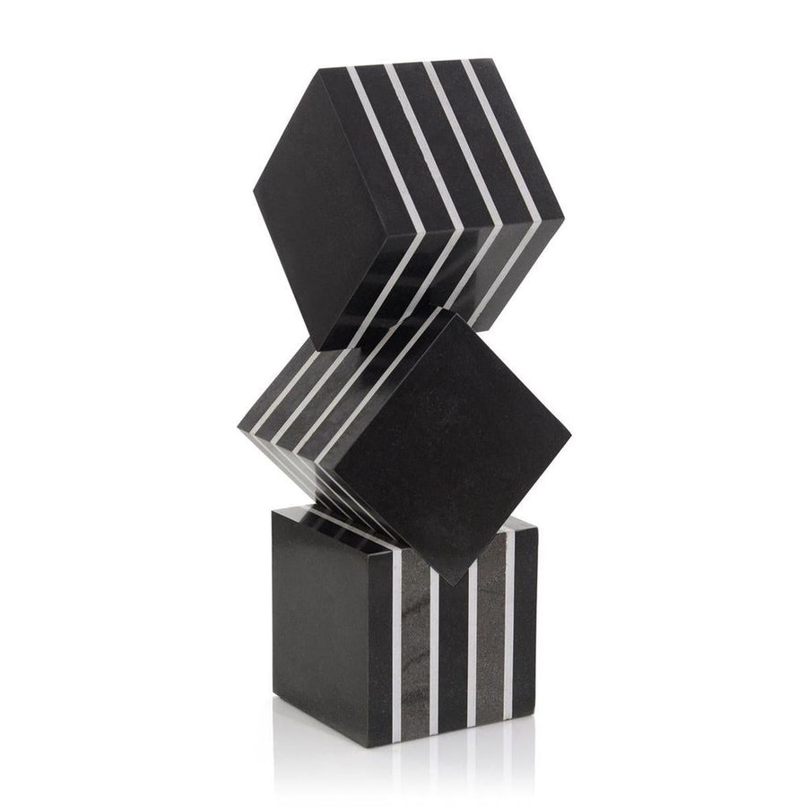 Decorative Objects Cubed Black Marble Sculpture - Black, White