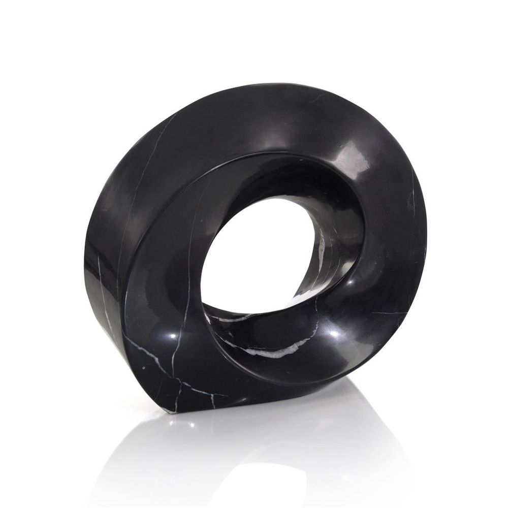 Decorative Objects Twisted Ring Black Marble Sculpture I - Black