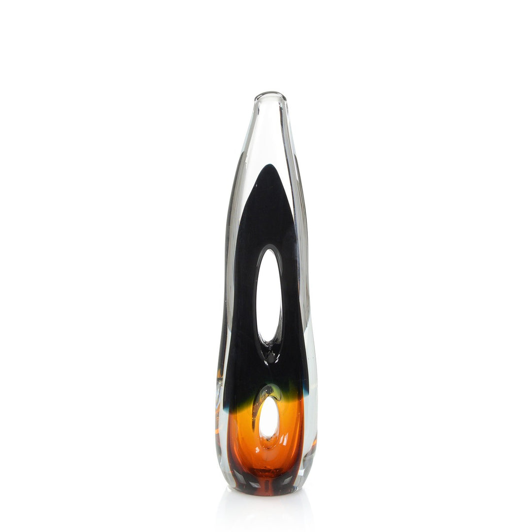 Alden Dark Blue and Amber Sculpture II - Orange - Glass