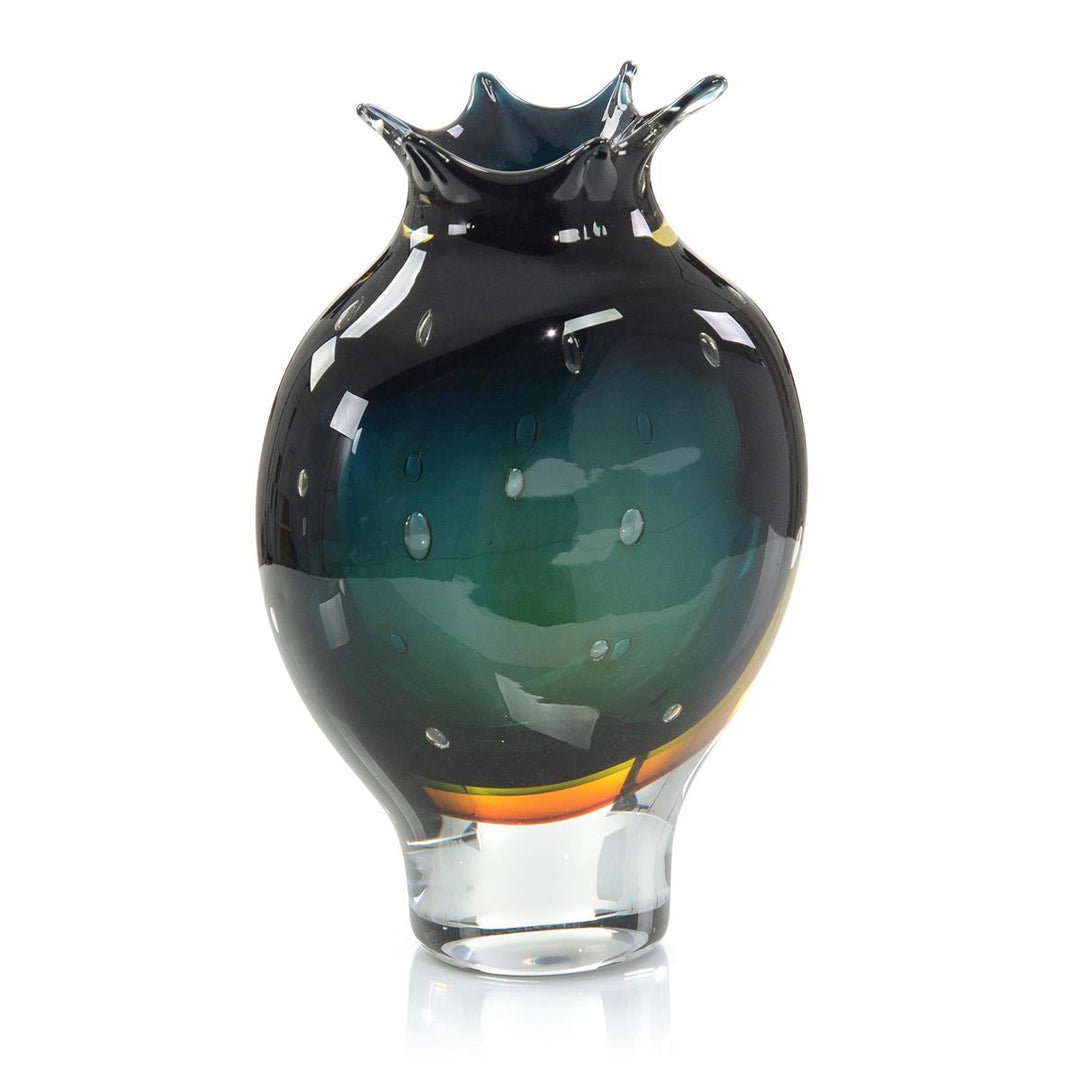 Blown Dark Blue And Amber Vase