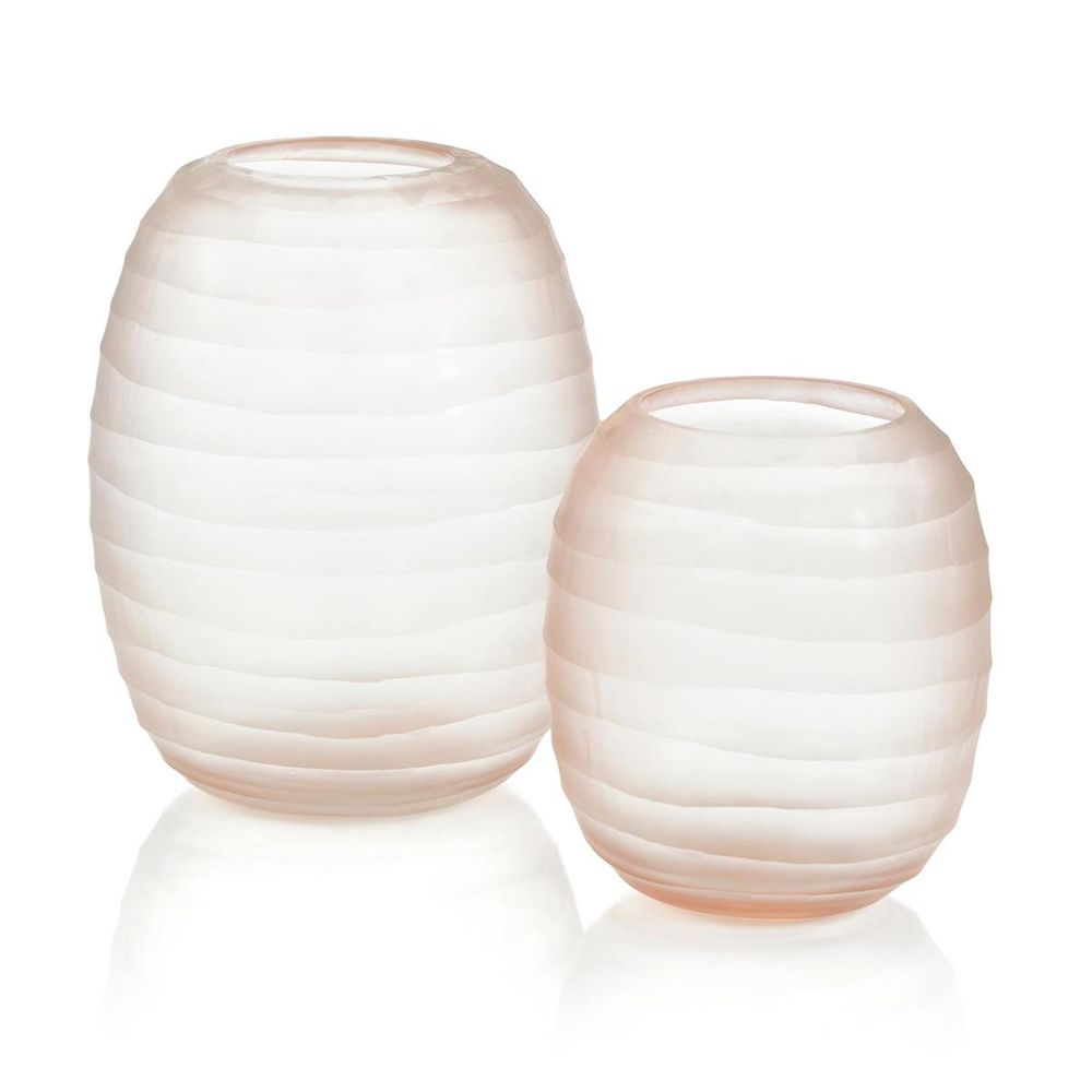 Set of Two Translucent Pink Glass Vases