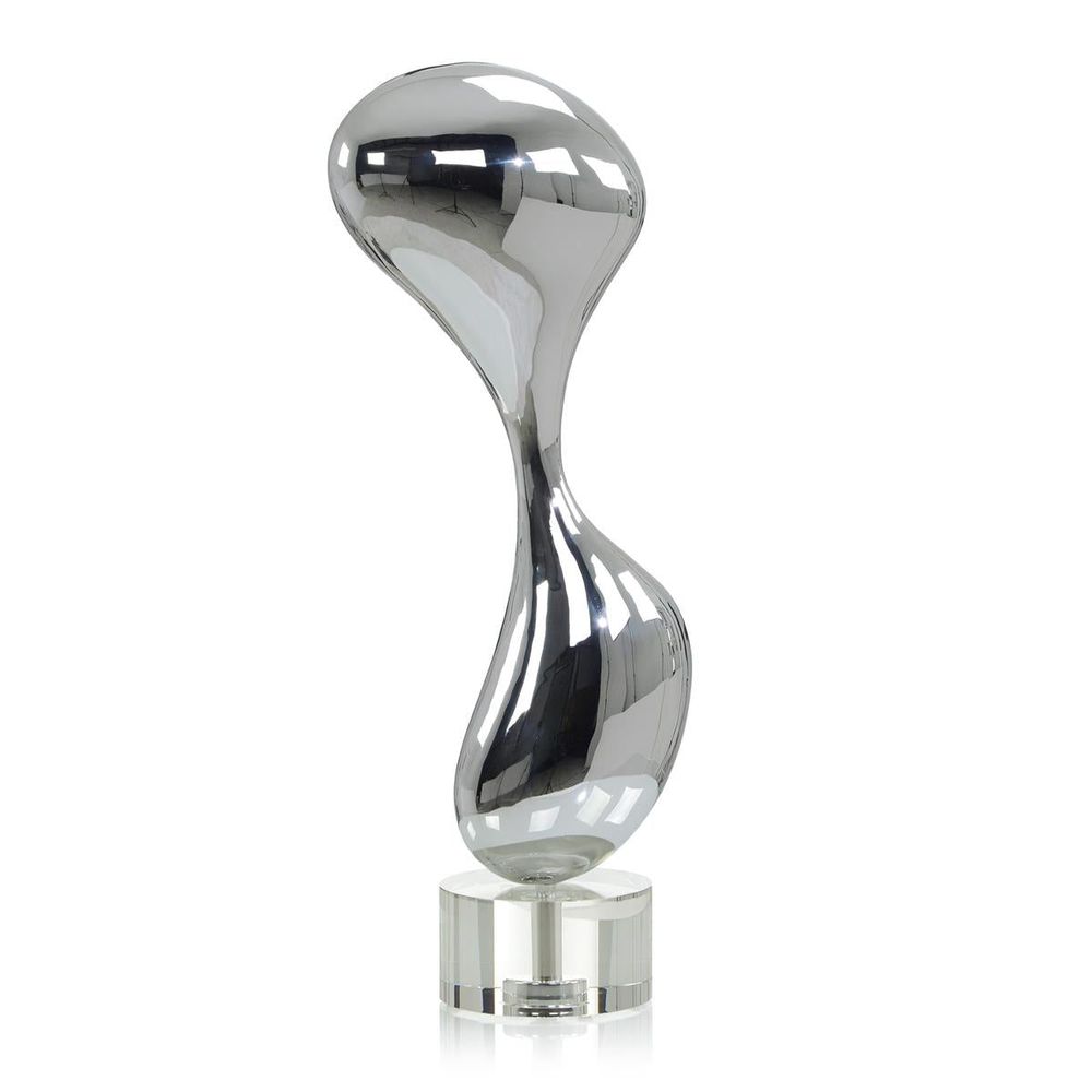 Decorative Objects Mirror Chrome Stainless Steel Abstract Sculpture - Silver, Clear