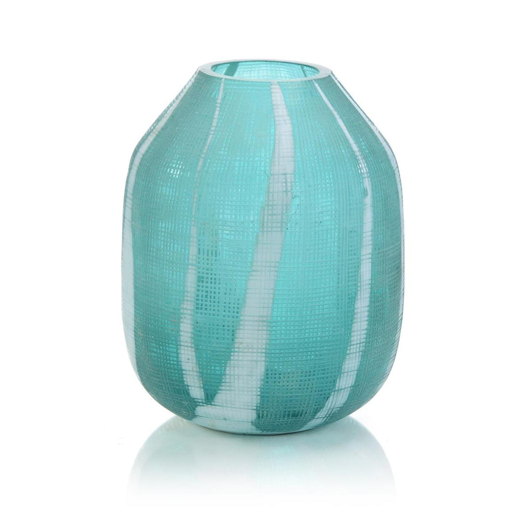 Teal Green Etched Glass Vase I - Green