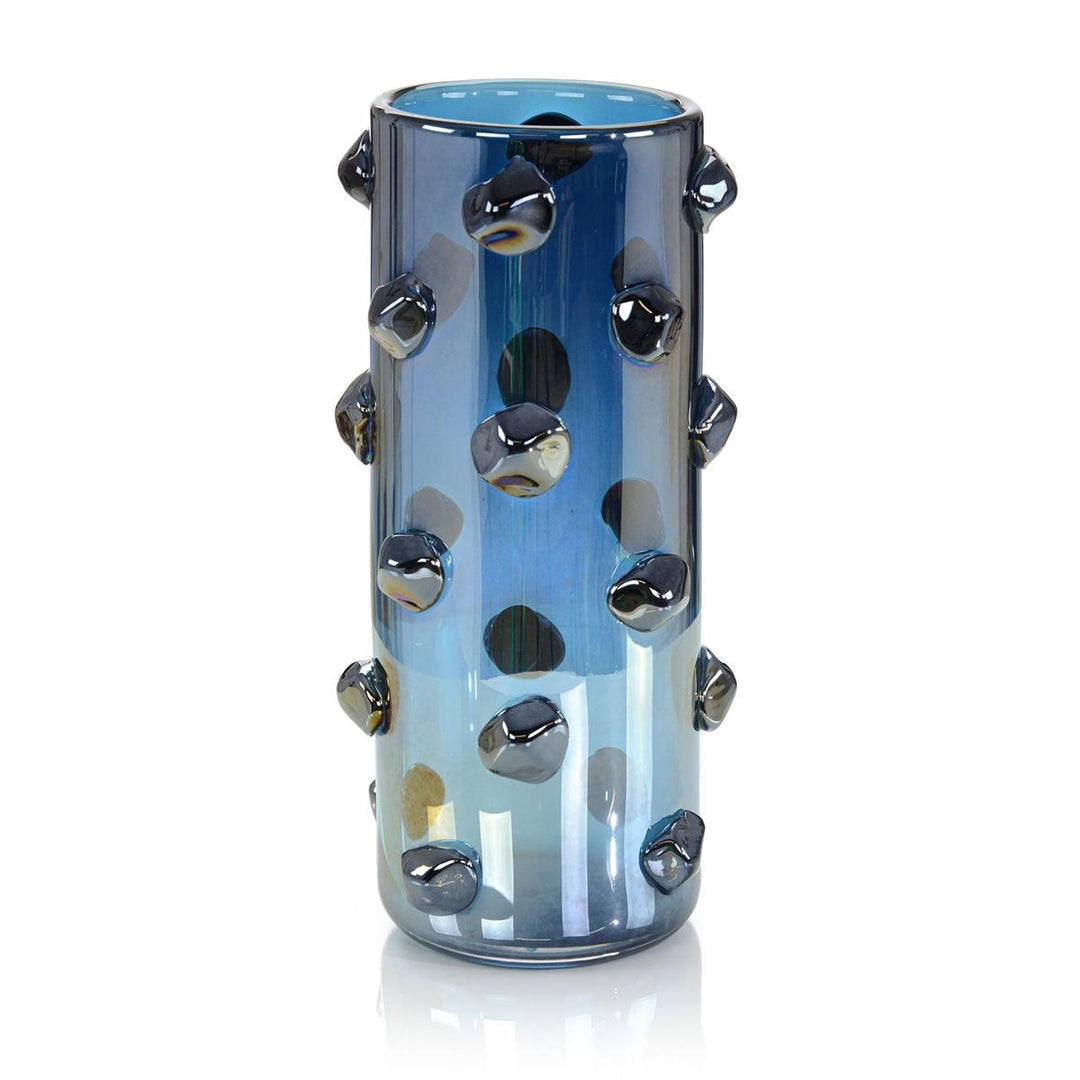 Shimmering Blue Handblown Glass Vase I - Grey