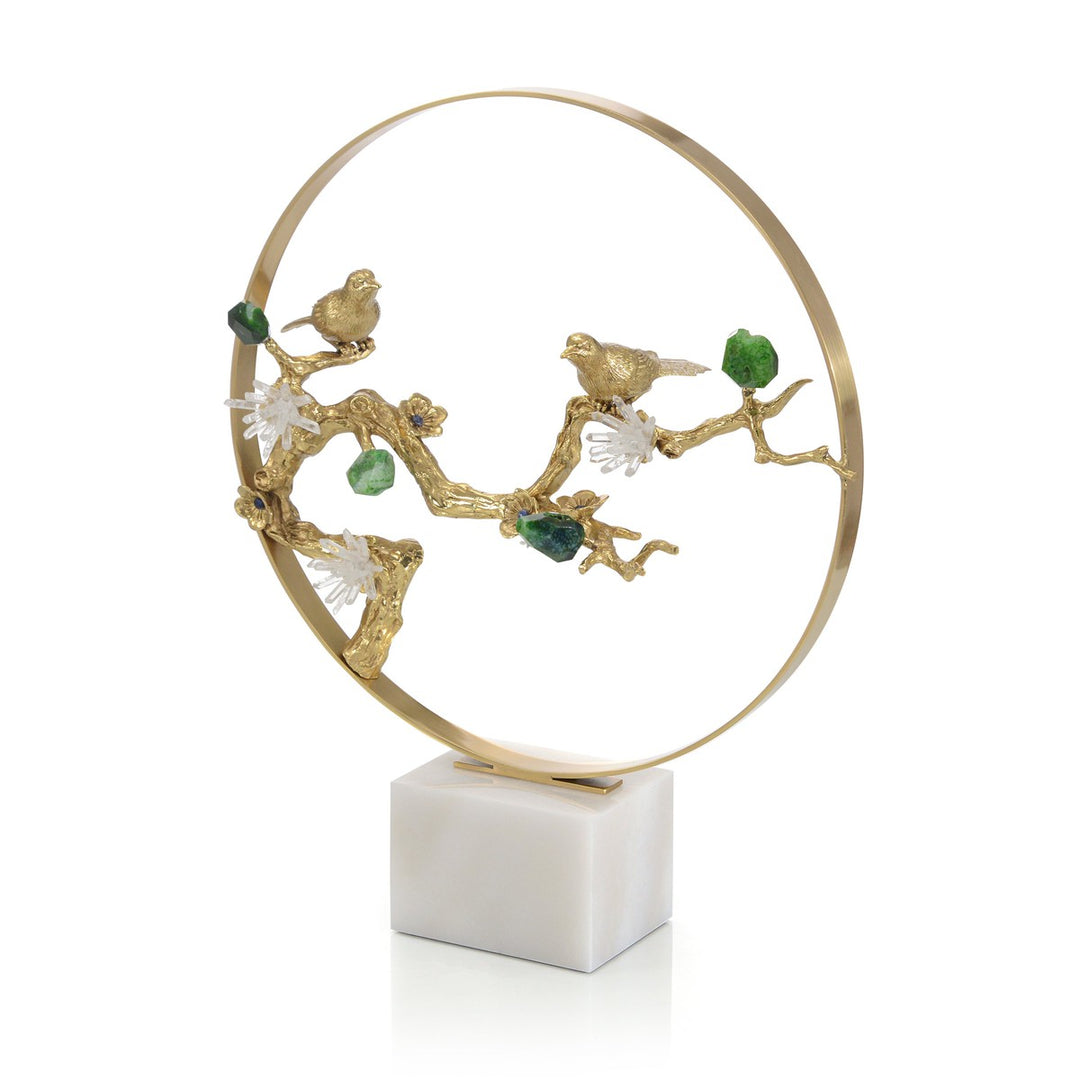 Alden Bird and Green Agate Sculpture - Brass