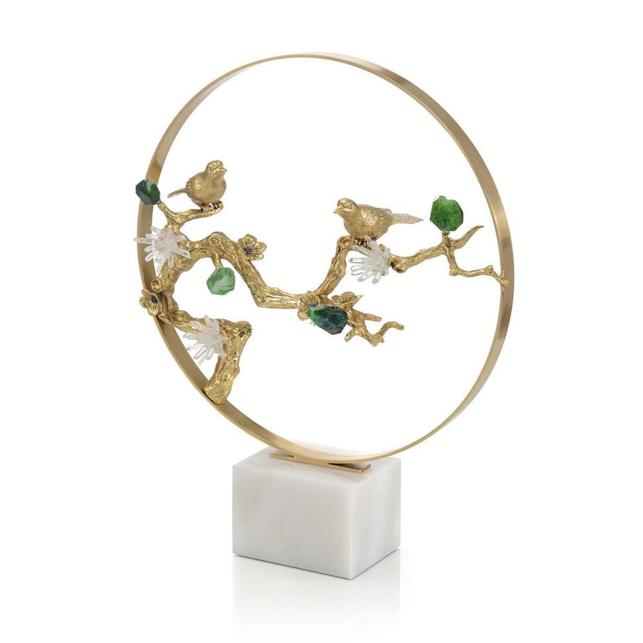 Decorative Objects Brass Bird and Green Agate Sculpture - Brass, Green, White