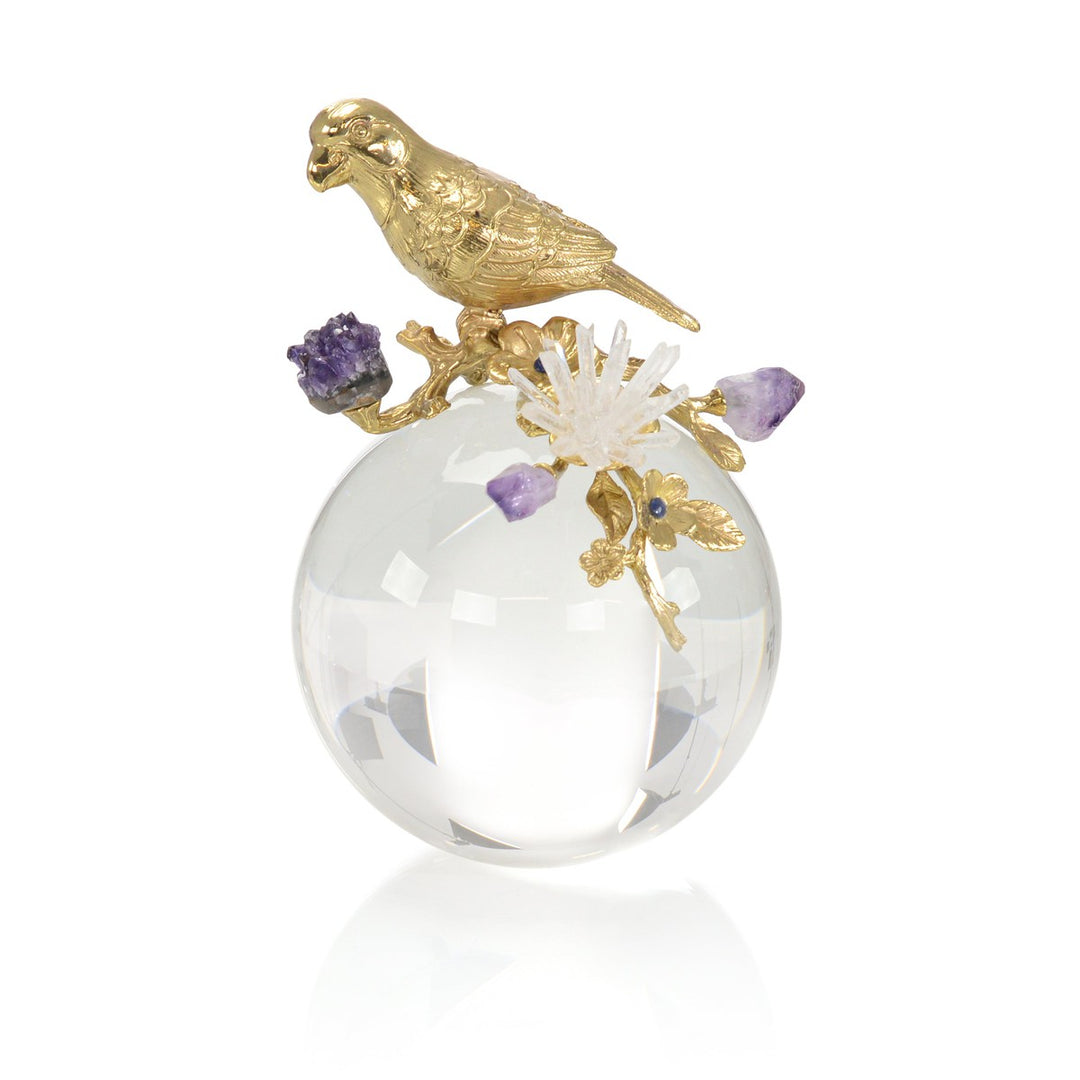 Ellery Parrot and Amethyst Sculpture I - Brass - Crystal