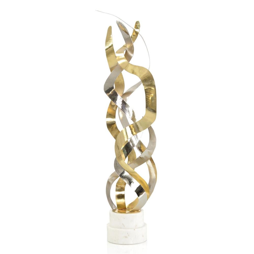 Decorative Objects Brass And Silver Swirling Ribbons Sculpture - Silver, White