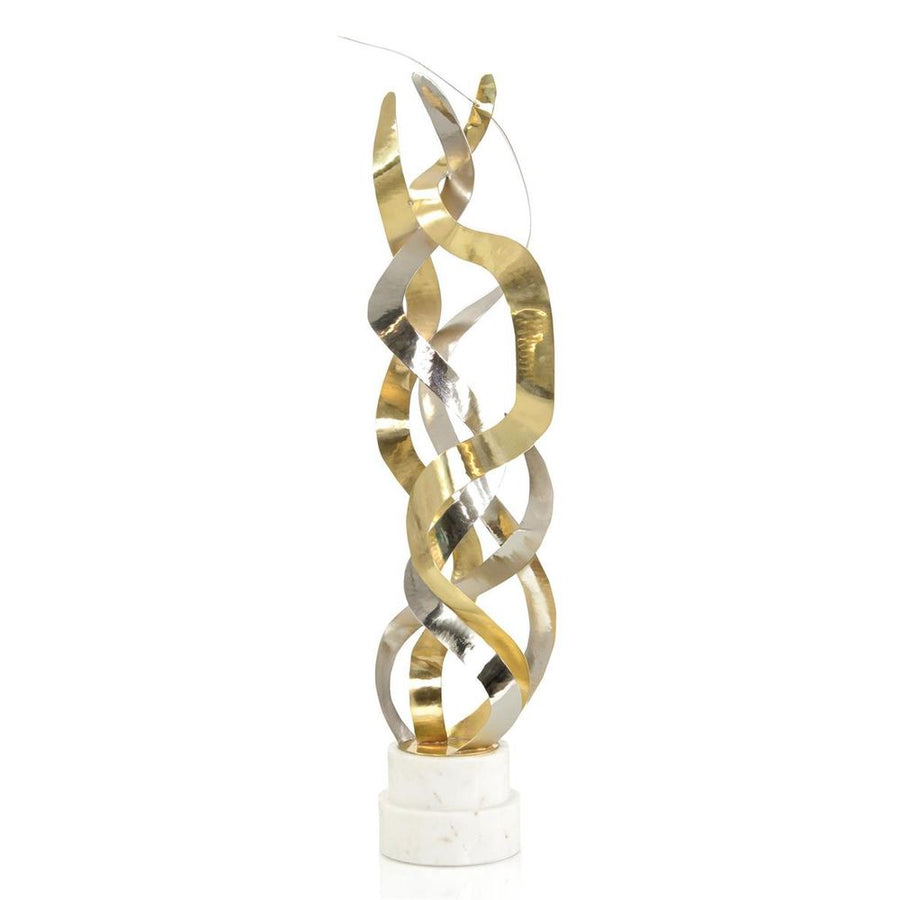 Decorative Objects Brass And Silver Swirling Ribbons Sculpture - Silver, White