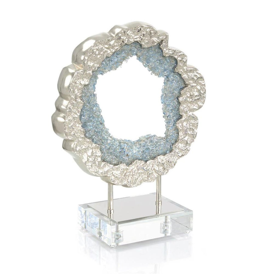 Decorative Objects Hammered Nickel and Sea Blue Geode Sculpture - Silver, Blue, Clear