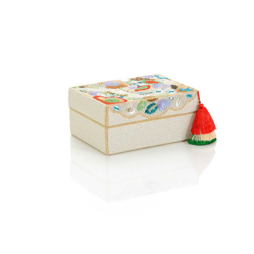 Leif Fleur Beaded Box Small - White