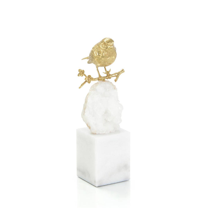 Bronze Bird And Quartz Sculpture Ii - White