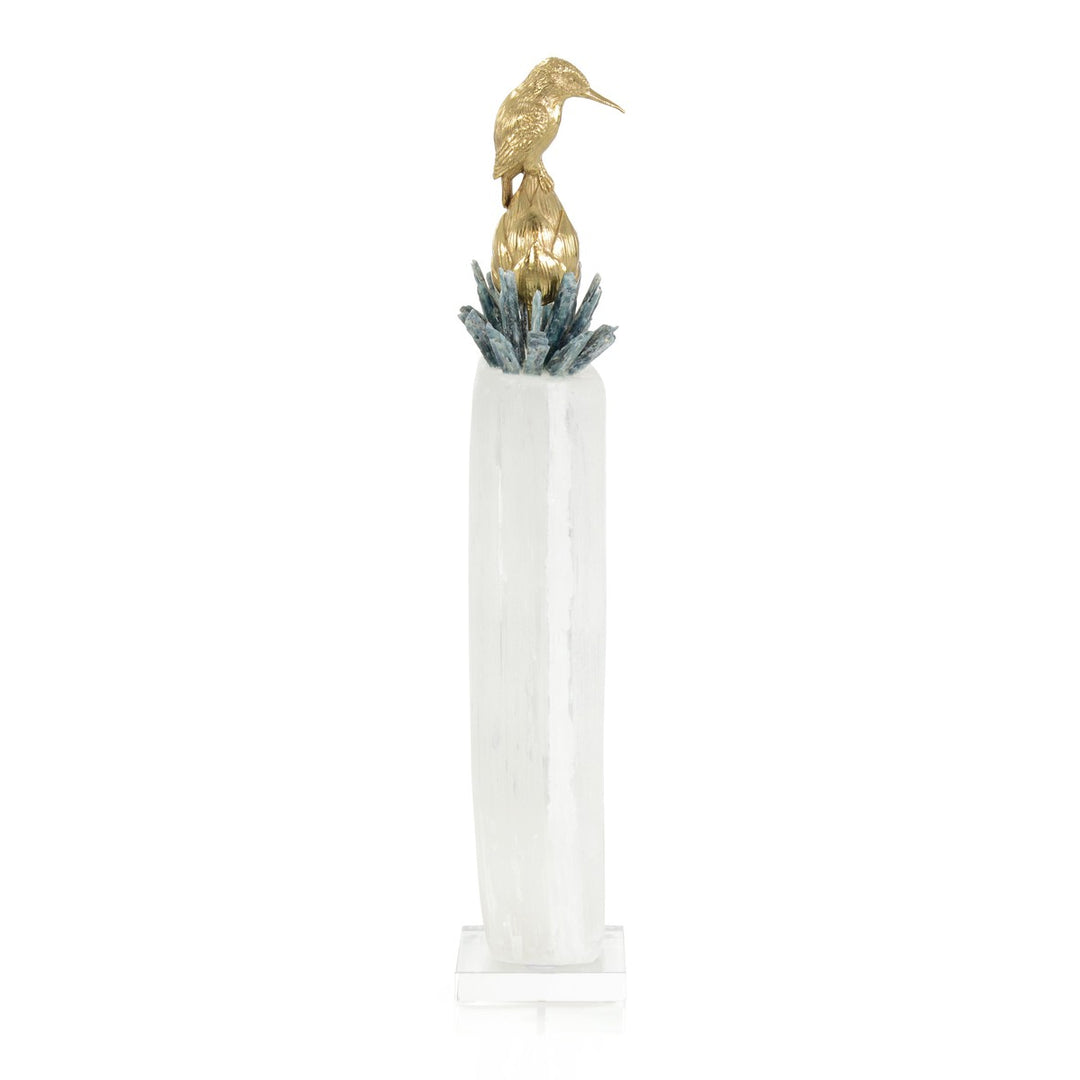 Orion Bird on Selenite Sculpture I - Blue - Brass