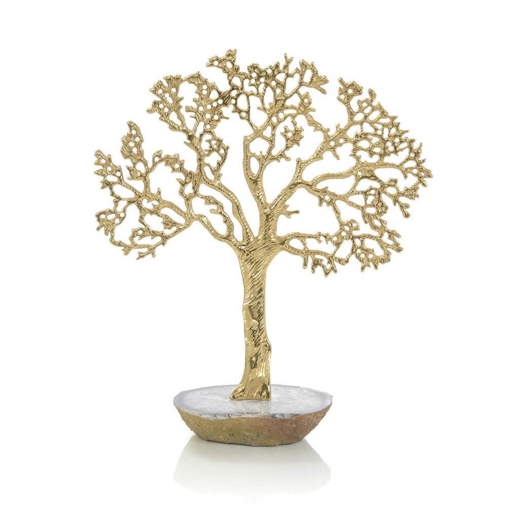 Decorative Objects Brass Tree On Agate Sculpture