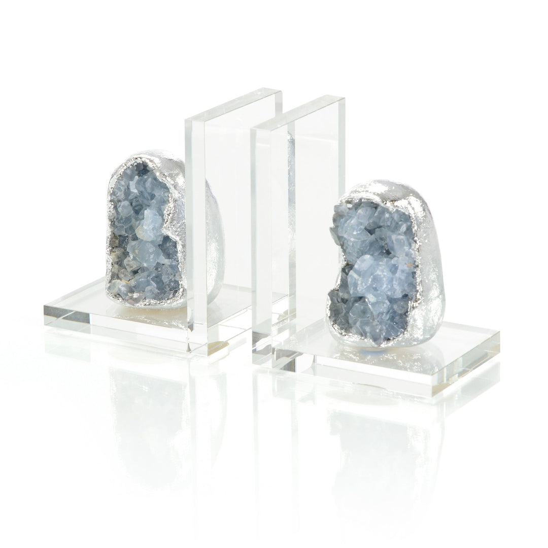 Alden Silver Geode Bookends - Blue - Brass