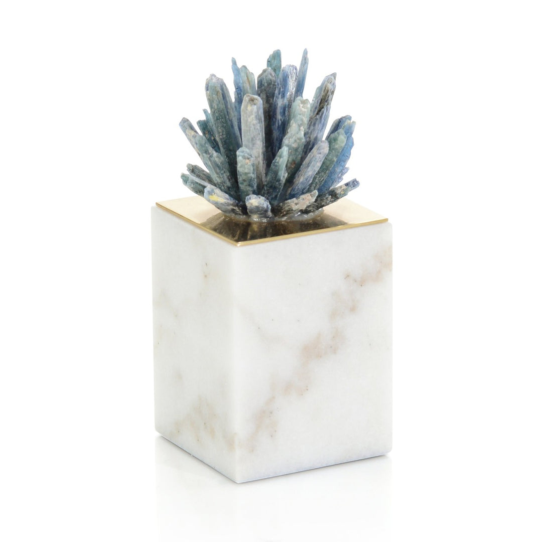 Solis Starburst on Marble Sculpture I - Blue - Brass