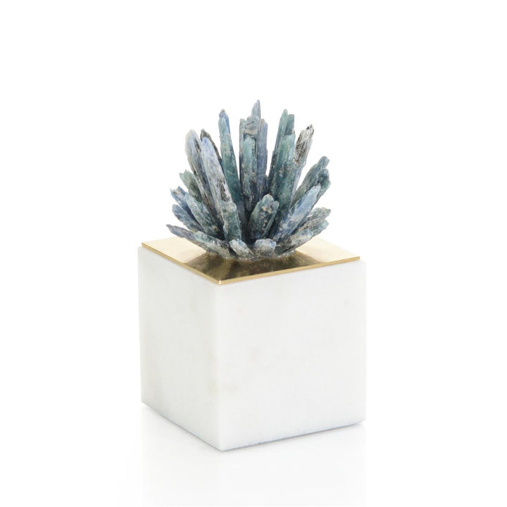 Kyanite Starburst On Marble Sculpture Ii - White