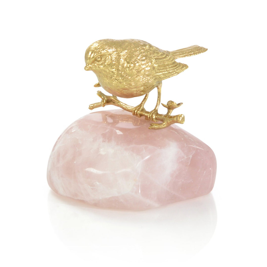 Alden Bird on Rose Quartz Sculpture - Pink - Brass