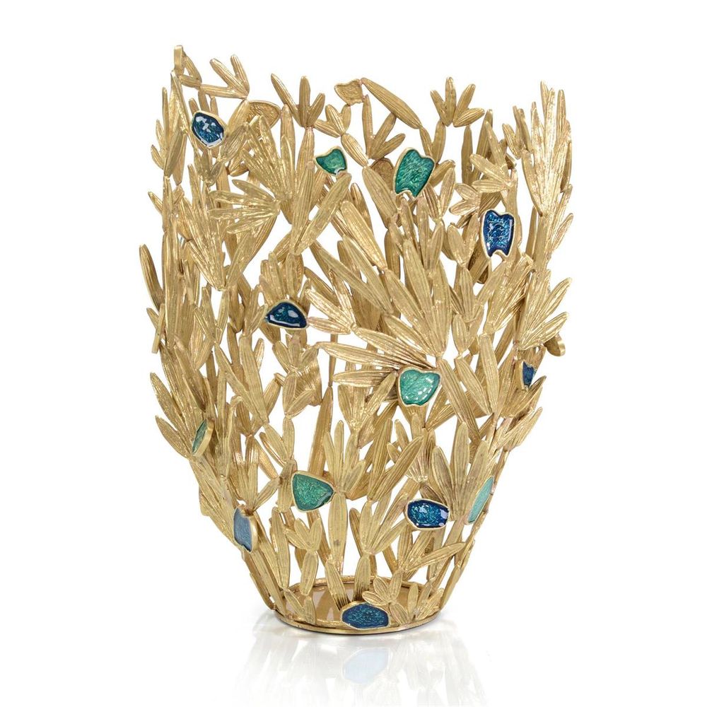 Vases Embellished Frond Vase - Brass, Yellow