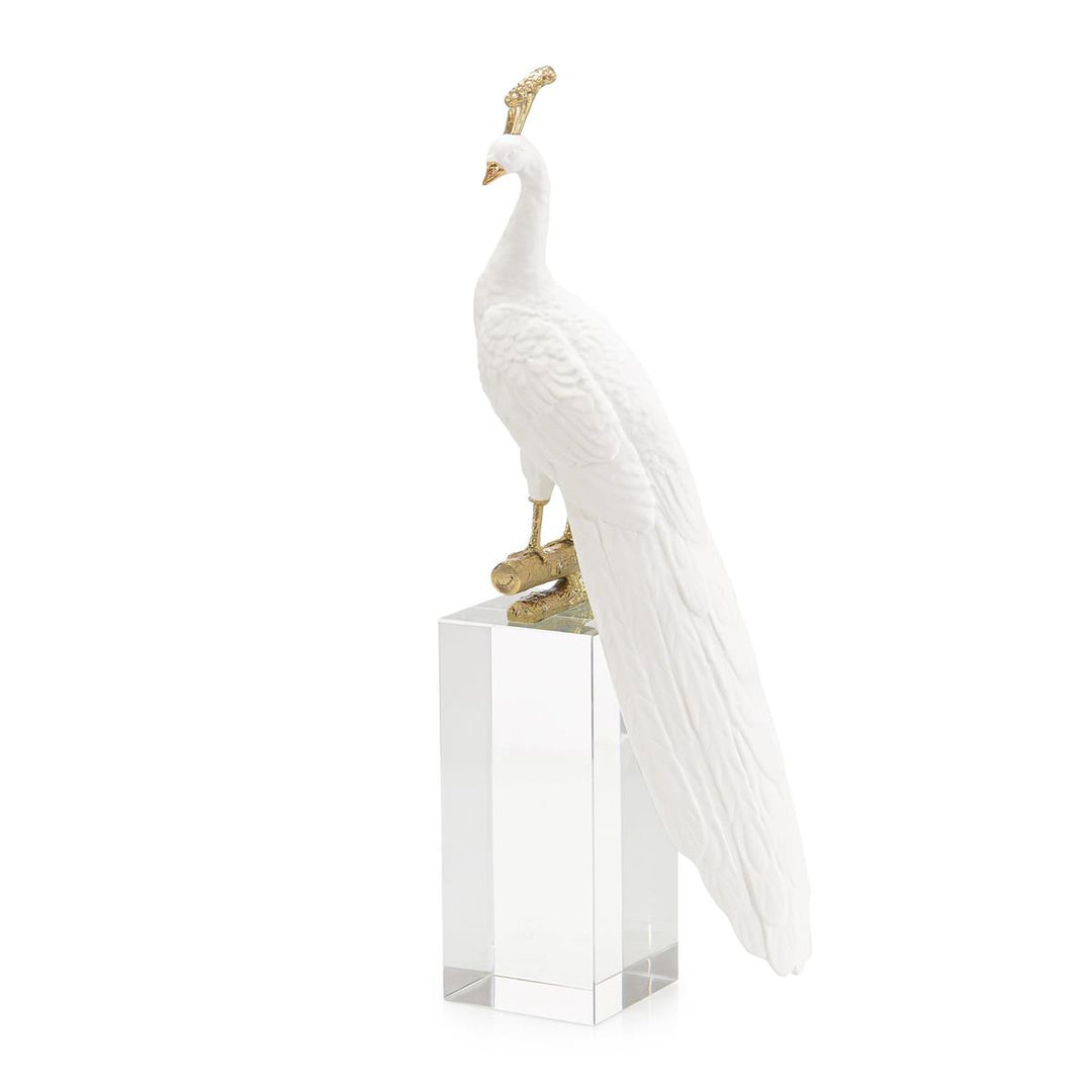 Ivory Peacock Sculpture On Crystal Base I