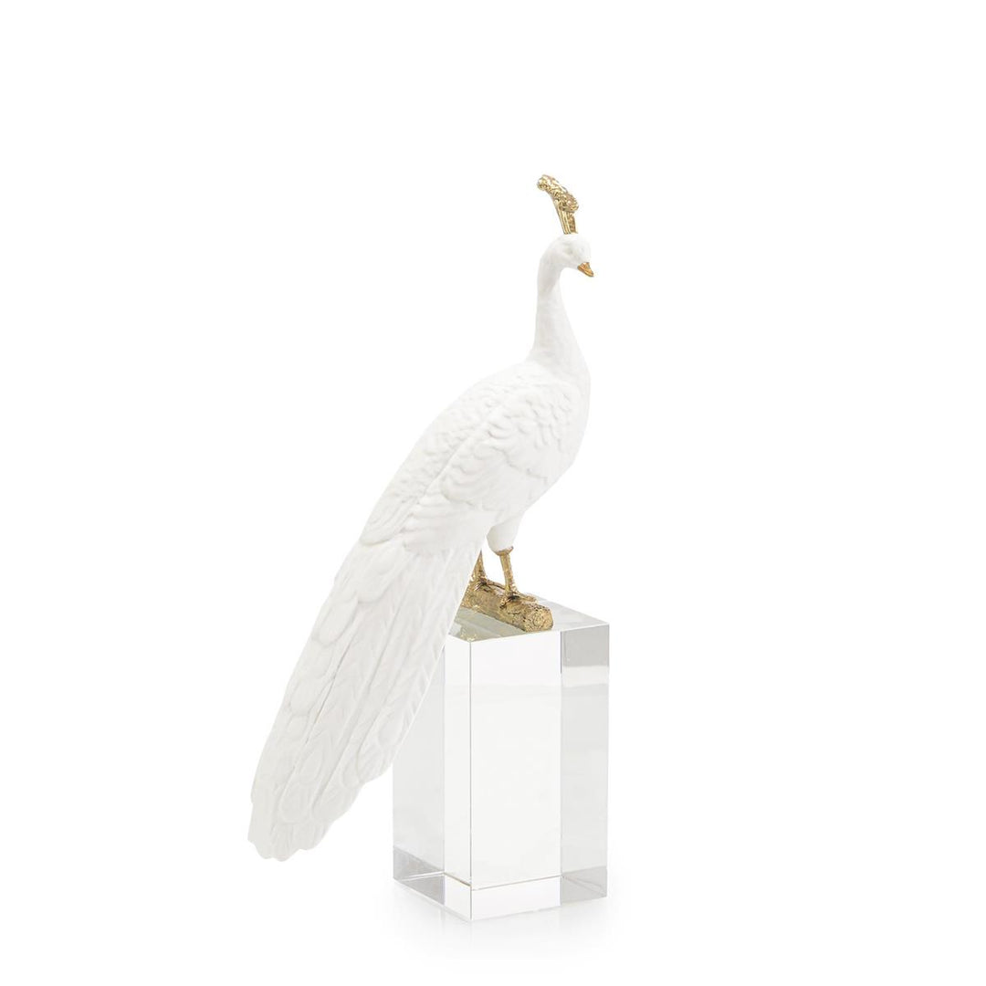 Ivory Peacock Sculpture On Crystal Base II