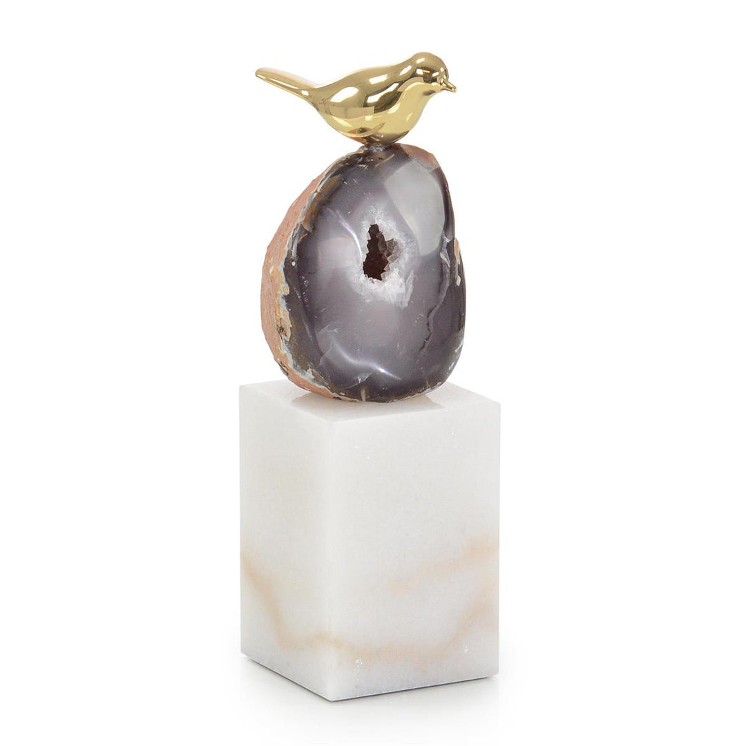 Agate Perch Sculpture On Marble Base, Large