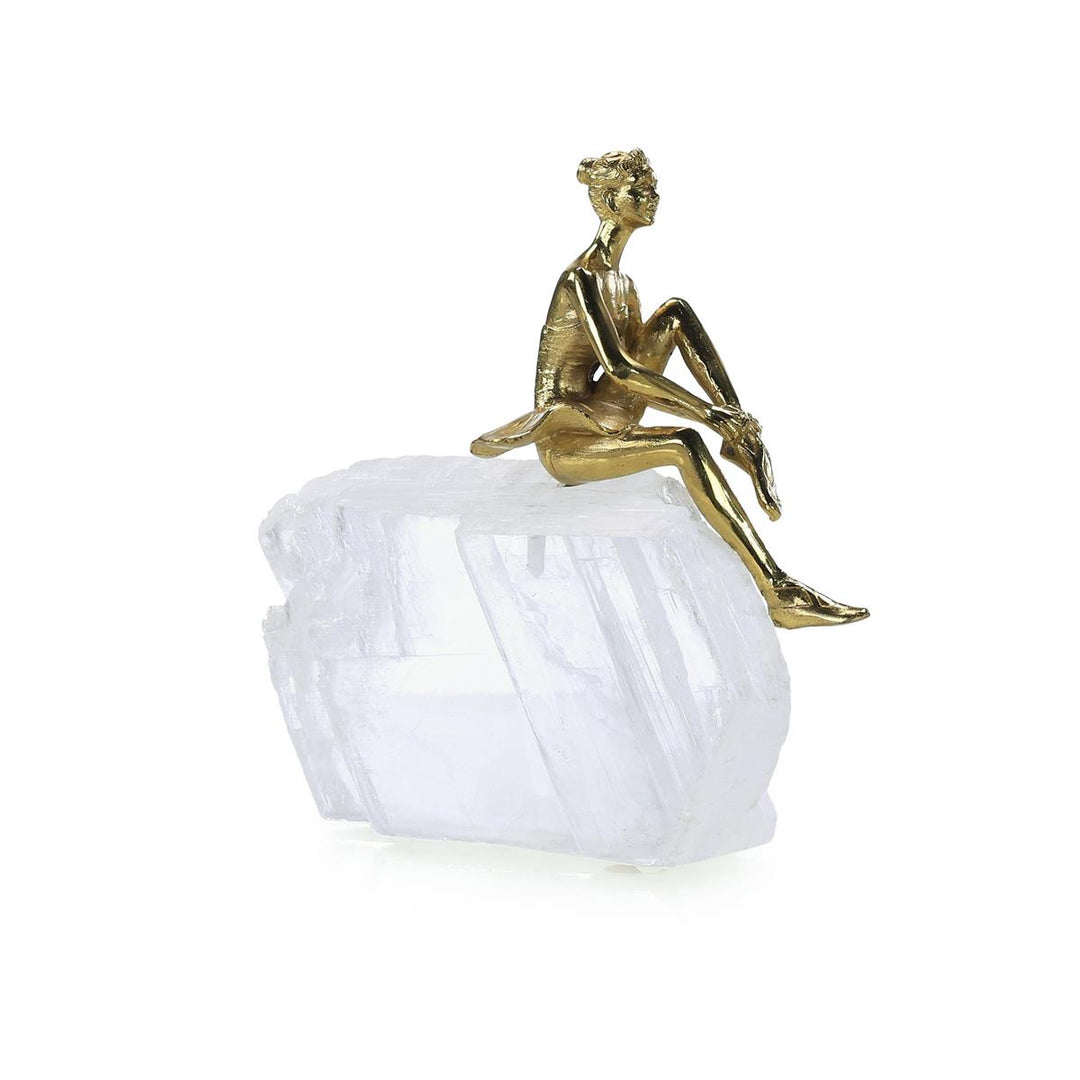 Resting Gold Dancer Sculpture On Selenite