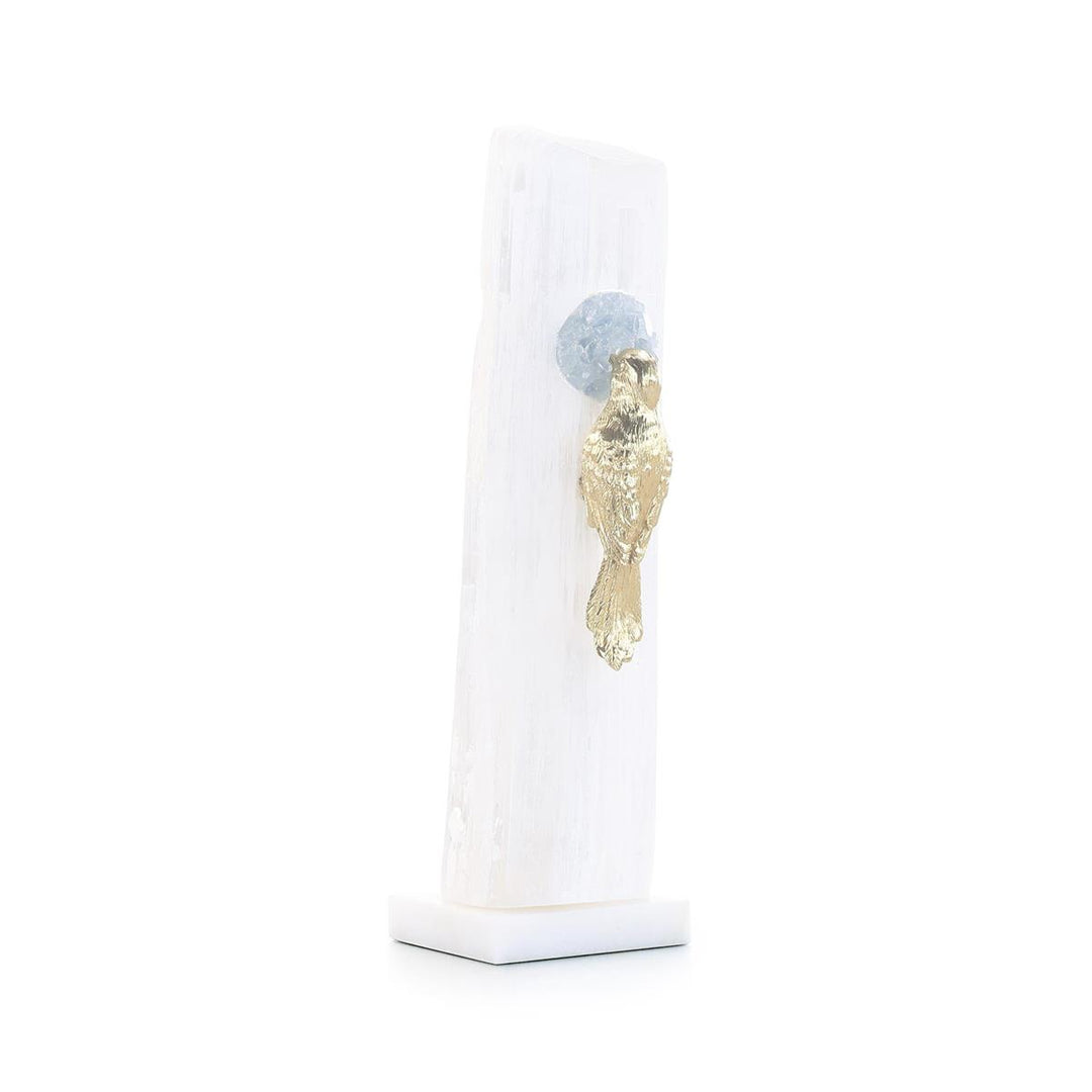 Gold Bird Sculpture On Selenite Roost I